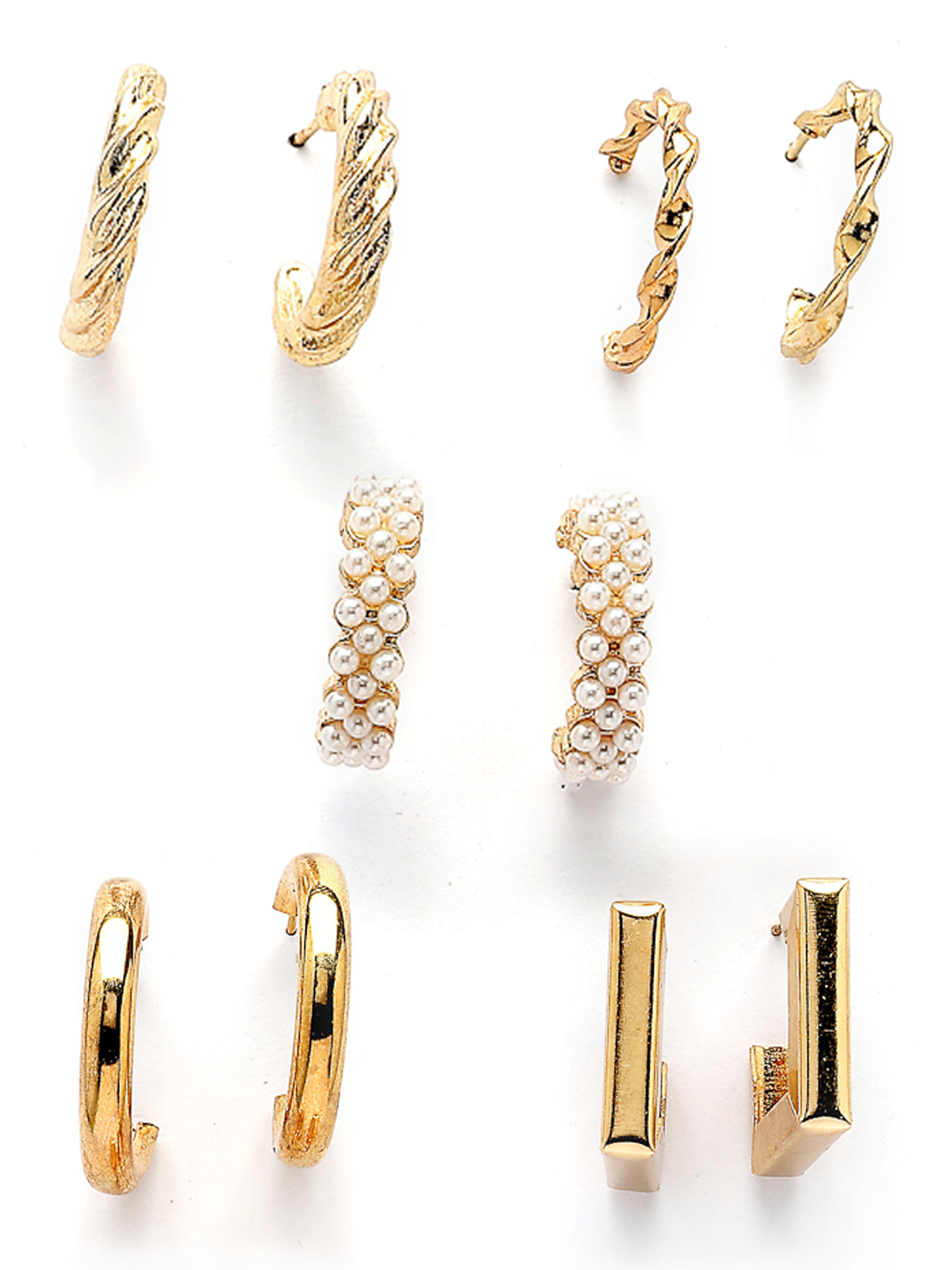 Scintillare By Sukkhi Beautiful Gold Plated Pearls Studded Contemporary Min Hoop Style Combo Earrings for Women & Girls|Pair of 5|Gifts for Wife Girlfriend Mother Sister|CBE107186