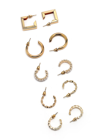 Scintillare By Sukkhi Beautiful Gold Plated Pearls Studded Contemporary Min Hoop Style Combo Earrings for Women & Girls|Pair of 5|Gifts for Wife Girlfriend Mother Sister|CBE107186