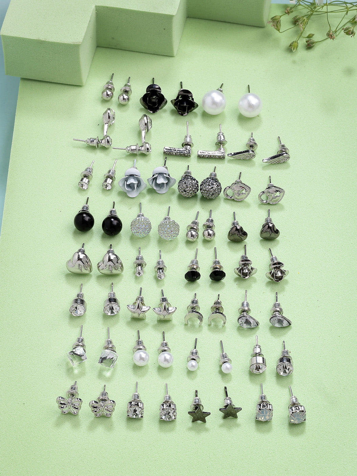 Scintillare By Sukkhi Ultra-Modern Multi Stylish Rhodium Plated Crystal & Pearls Studded Studs Combo Earrings For Women & Girls|Pair of 30|Gifts for Wife Girlfriend Mother Sister|CBE107190