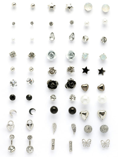 Scintillare By Sukkhi Ultra-Modern Multi Stylish Rhodium Plated Crystal & Pearls Studded Studs Combo Earrings For Women & Girls|Pair of 30|Gifts for Wife Girlfriend Mother Sister|CBE107190