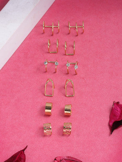 Scintillare By Sukkhi Latest Stylish Fashinable Gold Plated Multi Style Clip On Ear Cuff Combo Earrings For Women Girls & Men|Pc of 12|CBE107191