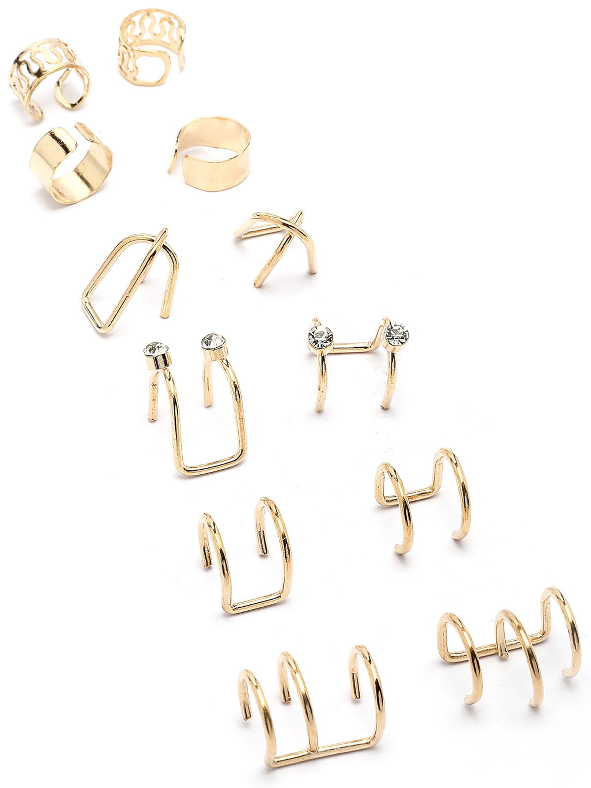 Scintillare By Sukkhi Latest Stylish Fashinable Gold Plated Multi Style Clip On Ear Cuff Combo Earrings For Women Girls & Men|Pc of 12|CBE107191