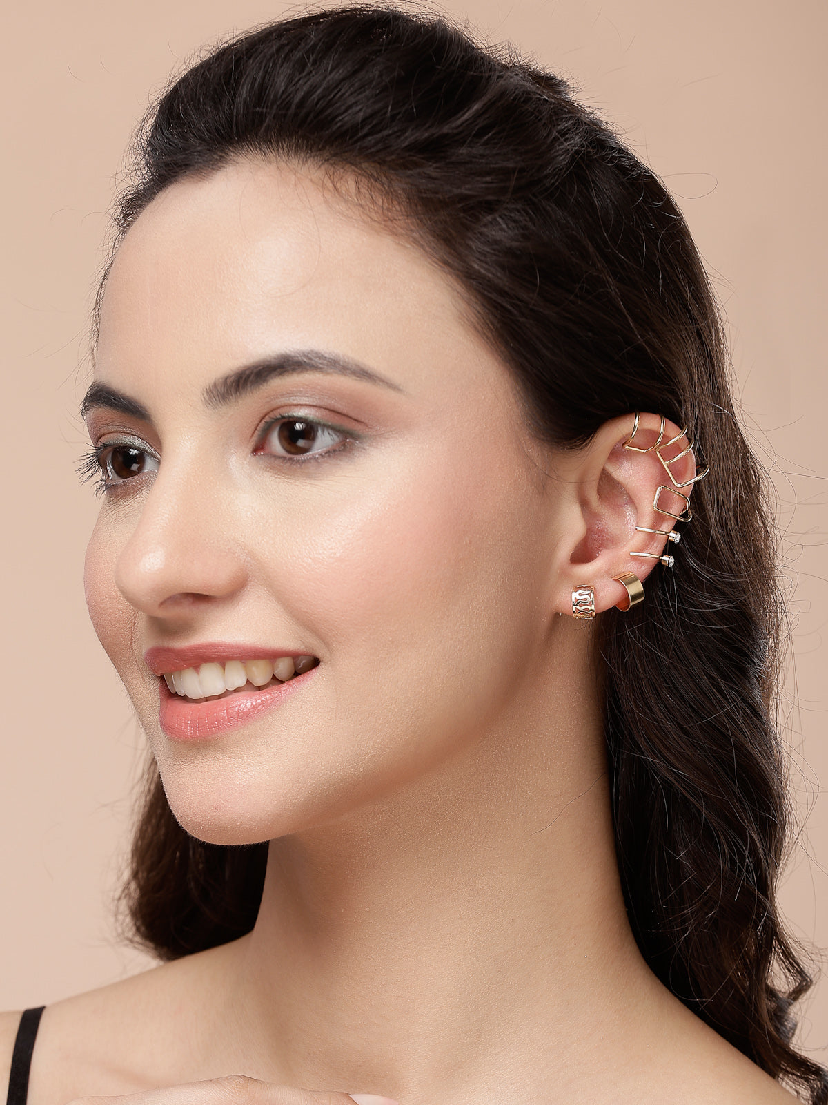 Scintillare By Sukkhi Latest Stylish Fashinable Gold Plated Multi Style Clip On Ear Cuff Combo Earrings For Women Girls & Men|Pc of 12|CBE107191