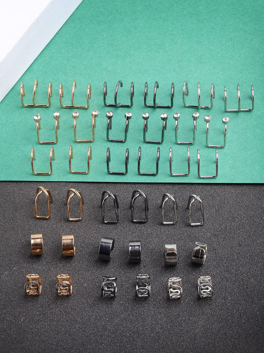 Scintillare By Sukkhi Memorable Latest Stylish Fashionable Punk Non-Piercing Cute Gold Silver Black Color Multi Style Clip On Ear Cuff Combo Earrings For Women Girls & Men|Pcs of 36|CBE107192