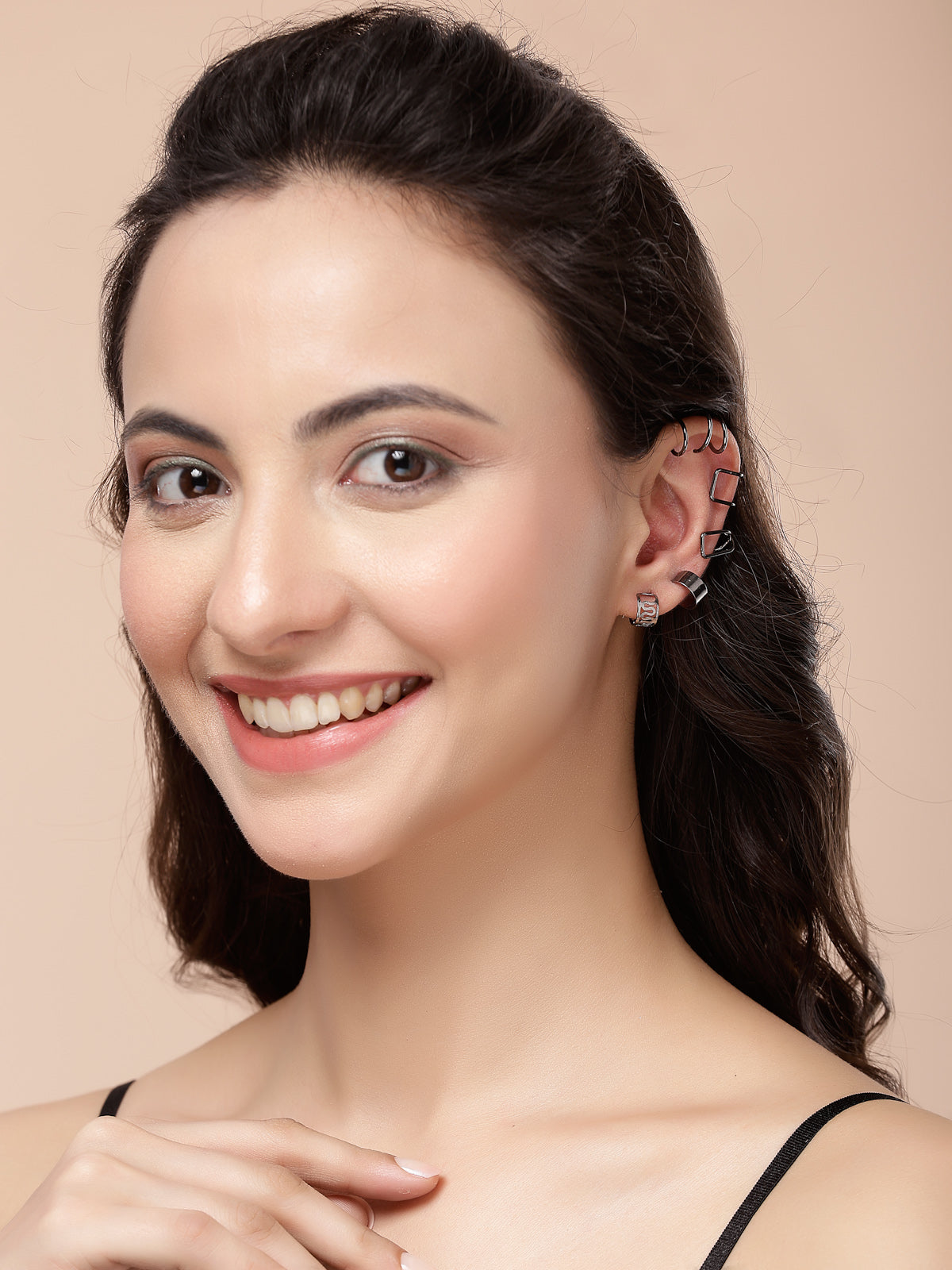 Scintillare By Sukkhi Memorable Latest Stylish Fashionable Punk Non-Piercing Cute Gold Silver Black Color Multi Style Clip On Ear Cuff Combo Earrings For Women Girls & Men|Pcs of 36|CBE107192