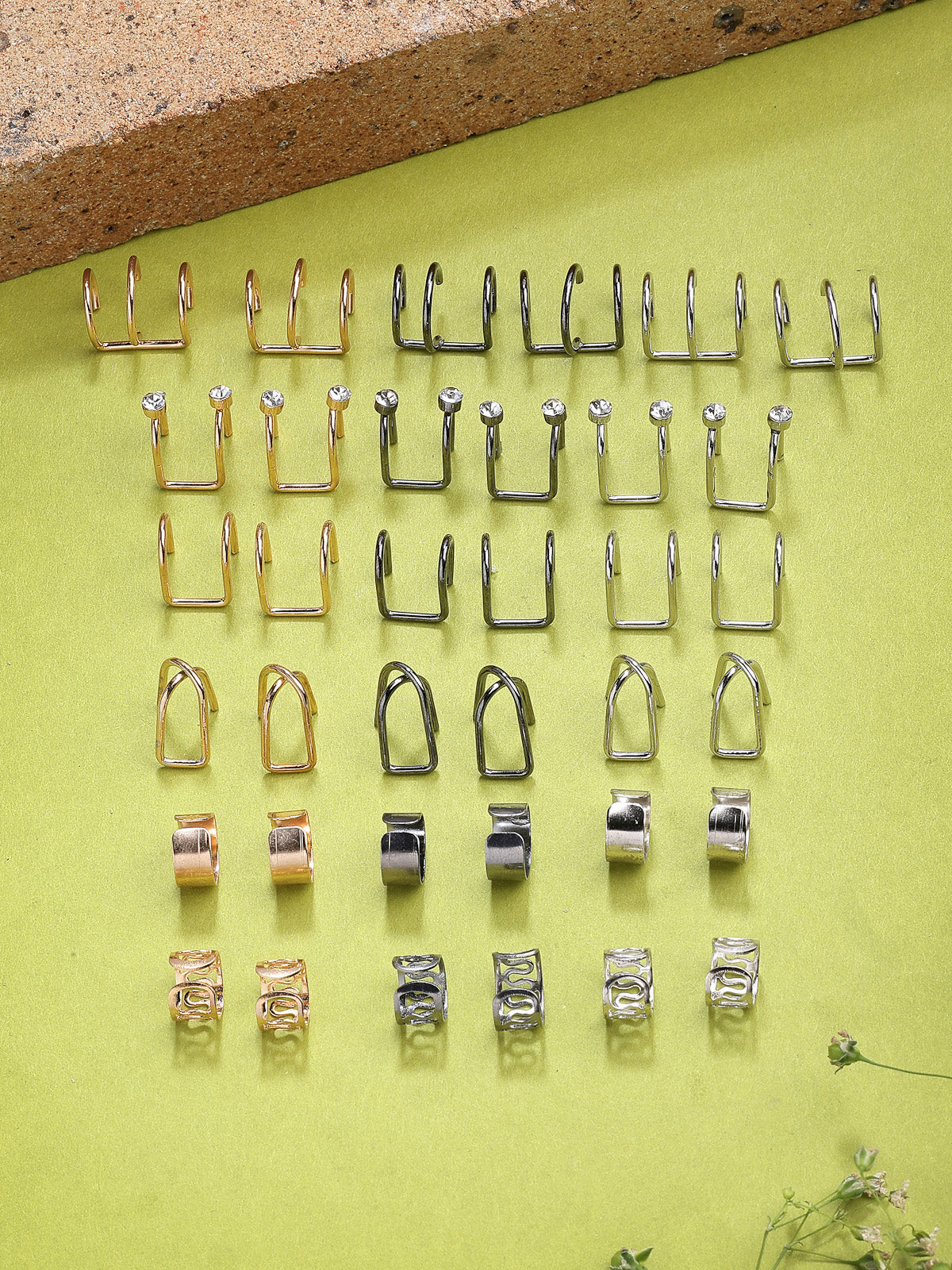 Scintillare By Sukkhi Memorable Latest Stylish Fashionable Punk Non-Piercing Cute Gold Silver Black Color Multi Style Clip On Ear Cuff Combo Earrings For Women Girls & Men|Pcs of 36|CBE107192