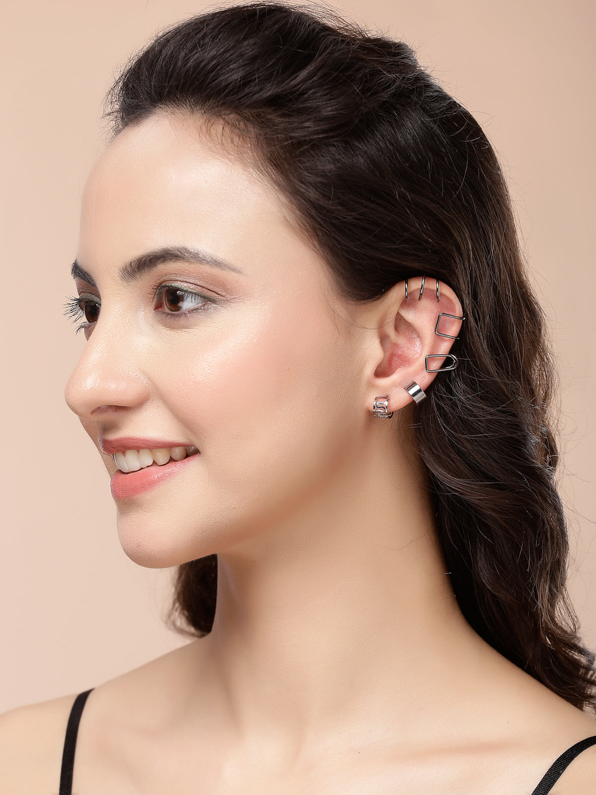 Scintillare By Sukkhi Memorable Latest Stylish Fashionable Punk Non-Piercing Cute Gold Silver Black Color Multi Style Clip On Ear Cuff Combo Earrings For Women Girls & Men|Pcs of 36|CBE107192