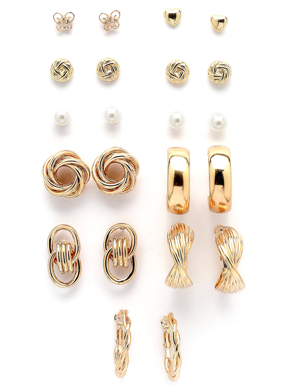 Scintillare By Sukkhi Decent Latest Stylish Fashionable Geometric Shaped Unique Studs Hoop Pearls Studded Gold Plated Combo Earrings For Women & Girls|Pair of 11|CBE107193