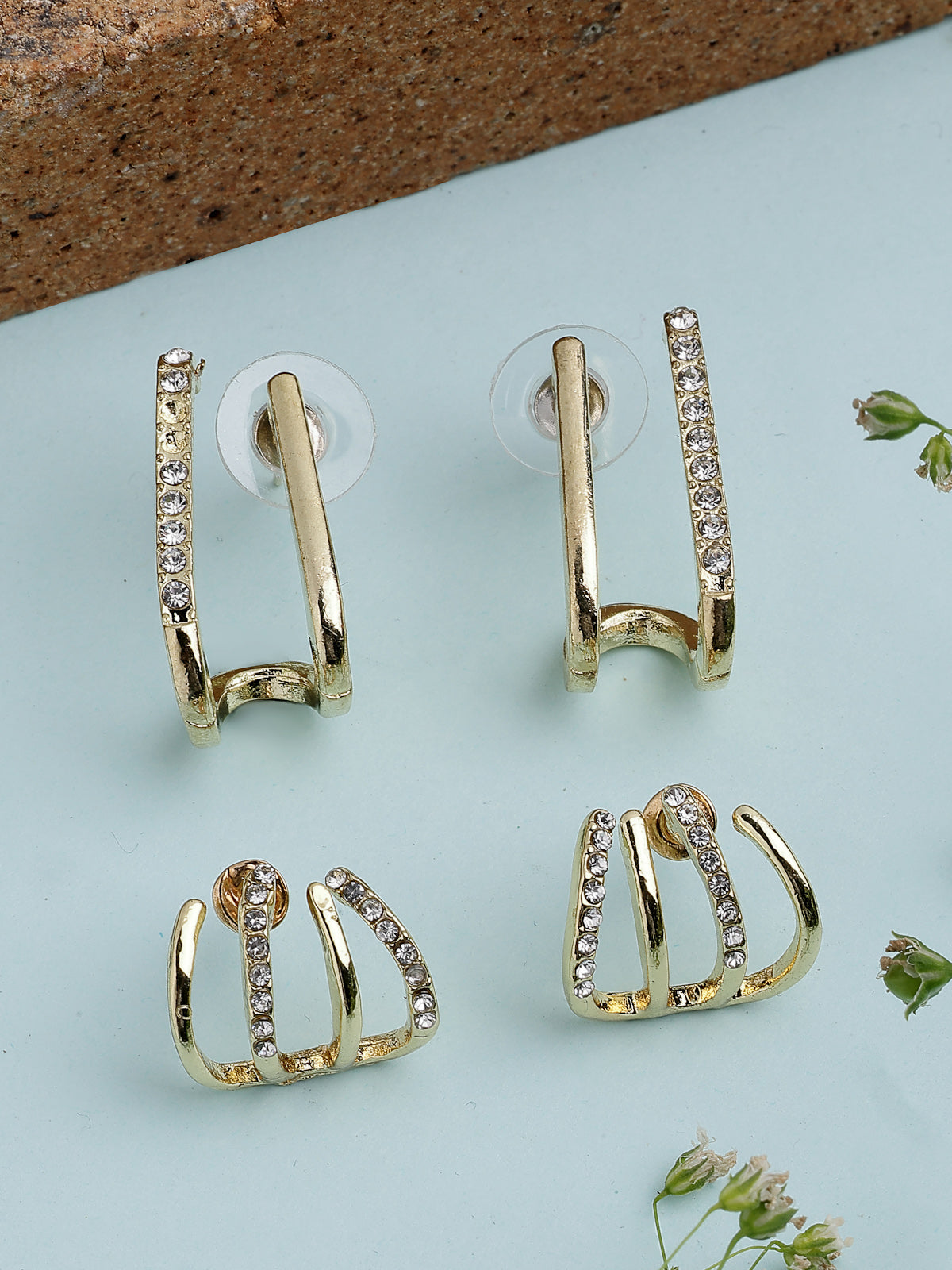 Scintillare By Sukkhi Trendy Latest Fashionable Gold Plated Crystal Diamond Studded Ear Cuff Combo Earrings For Women & Girls|Pc of 4|Gifts for Wife Girlfriend Mother Sister|CBE107195