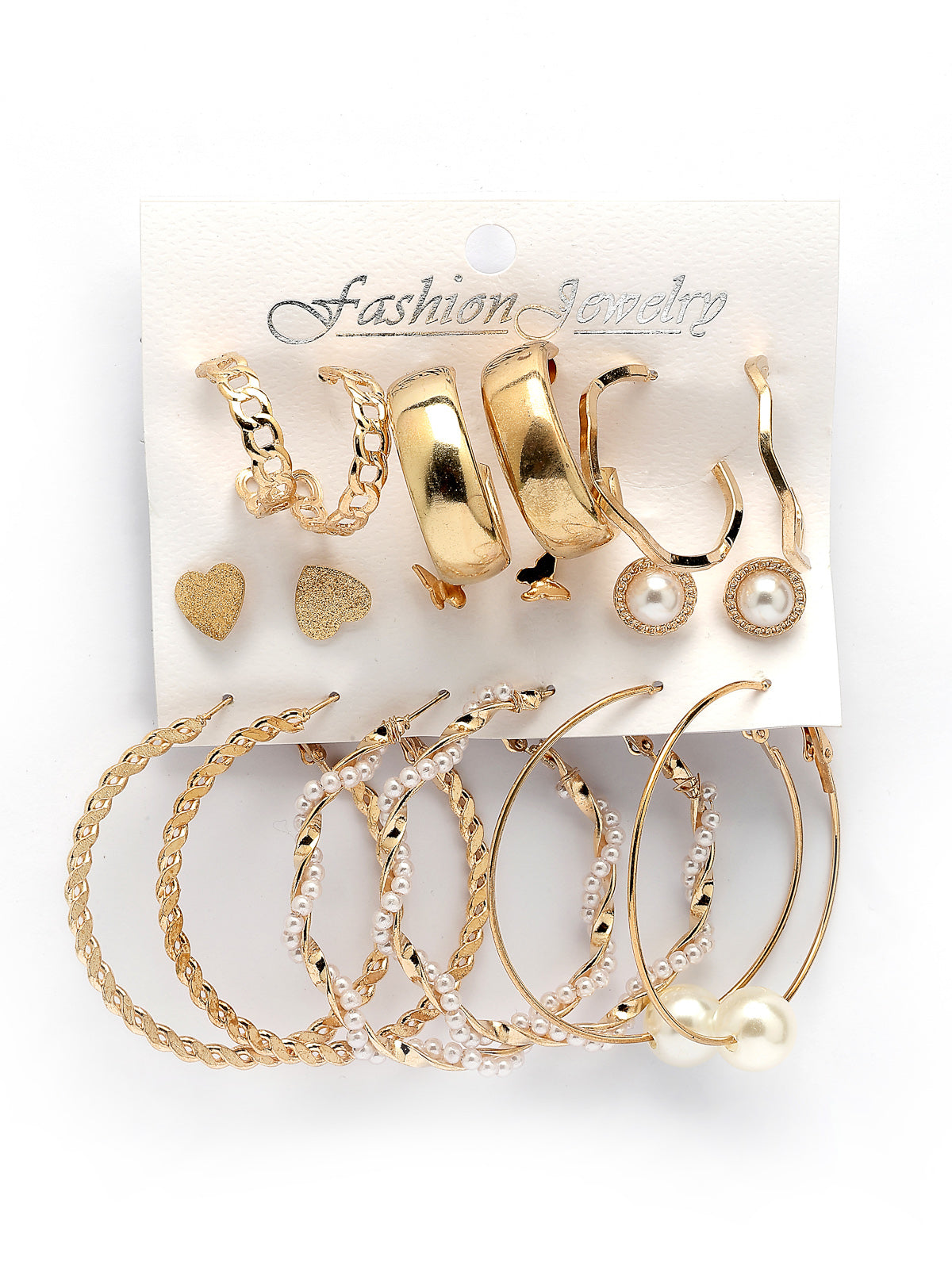 Scintillare By Sukkhi Desirable Latest Stylish Gold Plated Multi Shaped Diamond & Pearls Studded Studs Hoop Combo Earrings for Women & Girls|Pair of 9|CBE107196