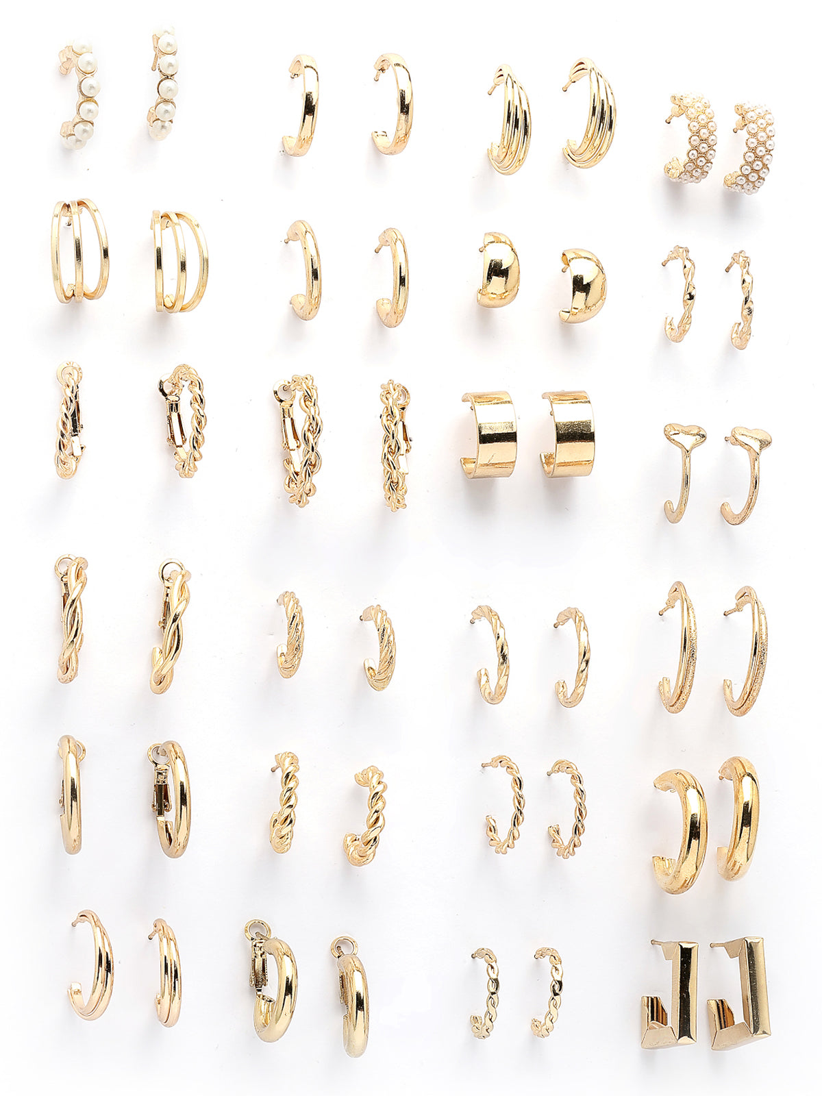 Scintillare By Sukkhi Versatile Latest Style Fashionable Celebrity Inspired Gold Plated with Geometric Twist Pearls Hoop Dangle Combo Earrings for Women & Girls|Pair of 24|CBE107202
