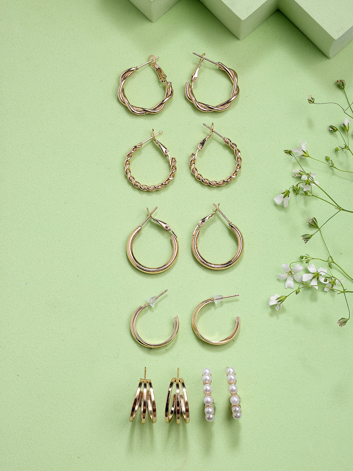 Scintillare By Sukkhi Fashion Forward Gold Plated Pearls Studded Trendy Latest Stylish Hoop Combo Earrings for Women & Girls|Pair of 6|CBE107204