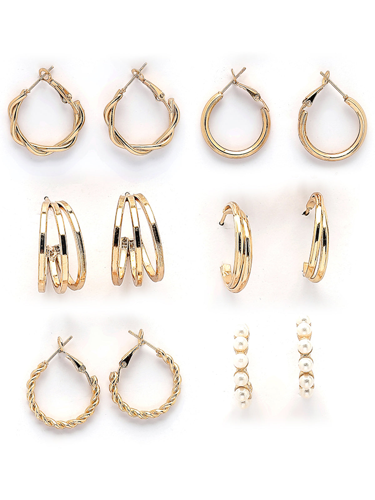 Scintillare By Sukkhi Fashion Forward Gold Plated Pearls Studded Trendy Latest Stylish Hoop Combo Earrings for Women & Girls|Pair of 6|CBE107204