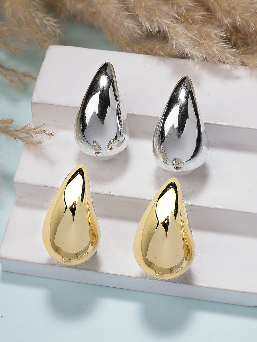 Scintillare By Sukkhi Celebrity Inspired Styish Gold Silver Plated Teardrop Dupes Combo Earring for Women Girls|Teenagers Trending Oversized Lightweight Statement Waterdrop Earrings|Pair of 2|CBE107205