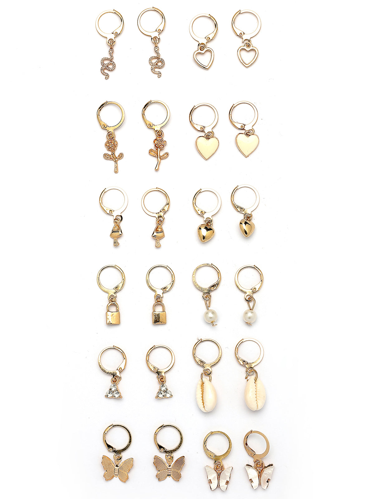 Scintillare By Sukkhi Vintage Fashionable Latest Stylish Gold Plated Multi Shaped Hoop & Drop Style Combo Earrings for Women & Girls|Pair of 12|CBE107207