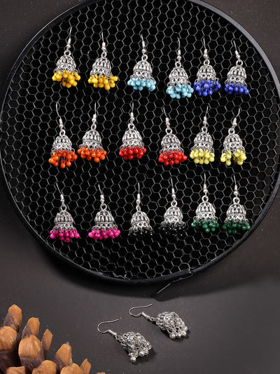 Sukkhi Casual Fashion Style Oxidised Silver Plated with Multicolor Beaded Mini Jhumka/Jhumki Earring Combo Jewellery for Women & Girls|Pair of 10|CBE107305