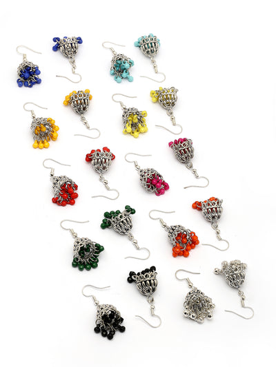 Sukkhi Casual Fashion Style Oxidised Silver Plated with Multicolor Beaded Mini Jhumka/Jhumki Earring Combo Jewellery for Women & Girls|Pair of 10|CBE107305