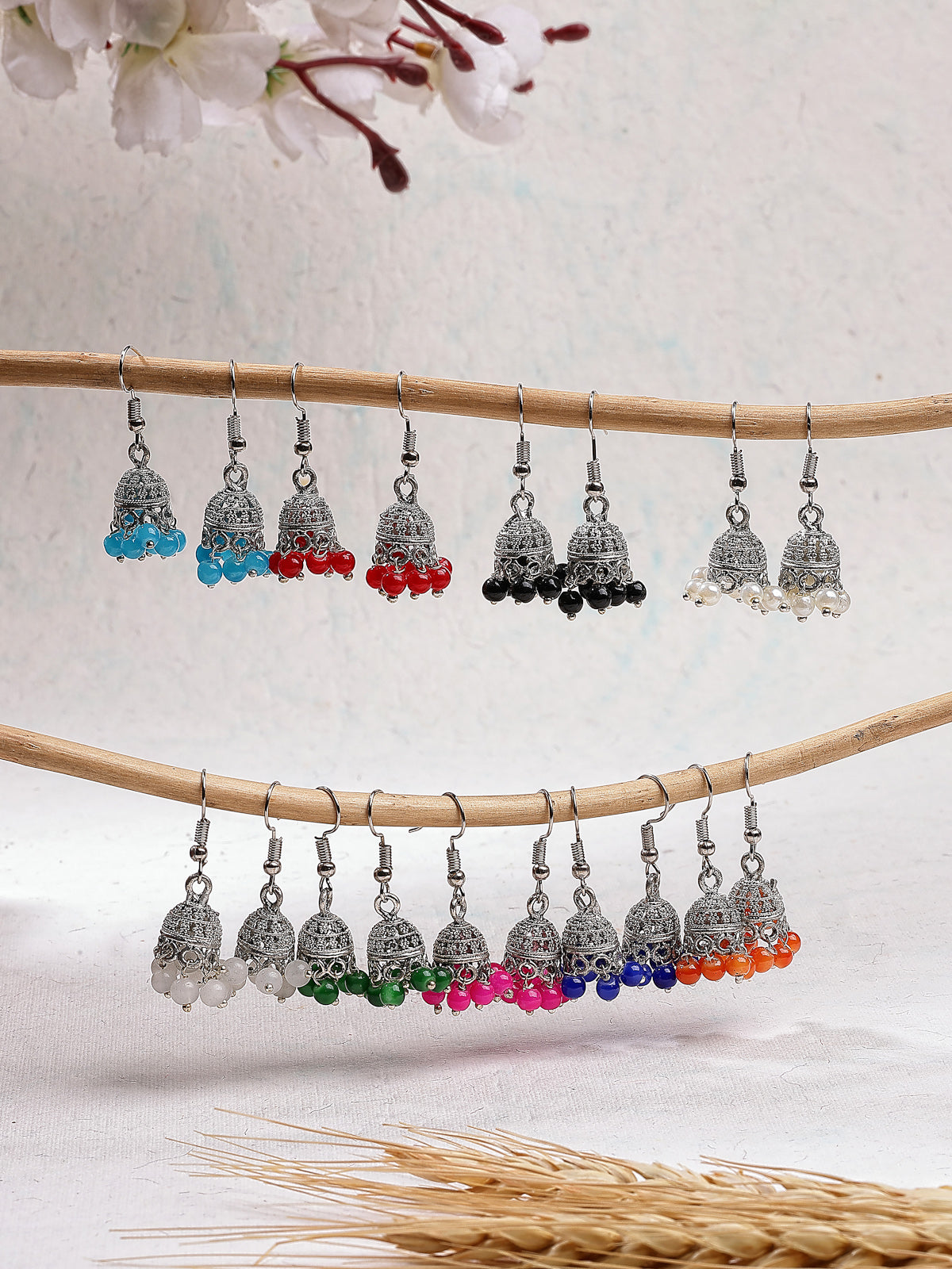 Sukkhi Decent Ethnice Fashion Oxidised Silver Plated with Multi Color Beaded Jhumka/Jhumki Earring Combo Jewellery for Women & Girls|Pair of 9|CBE107306