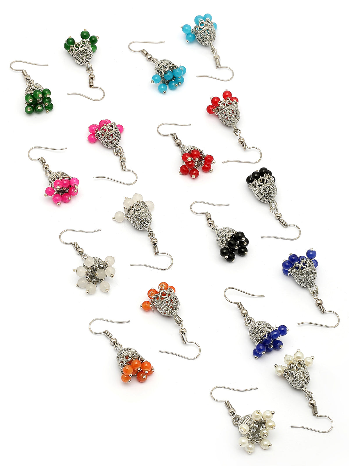 Sukkhi Decent Ethnice Fashion Oxidised Silver Plated with Multi Color Beaded Jhumka/Jhumki Earring Combo Jewellery for Women & Girls|Pair of 9|CBE107306