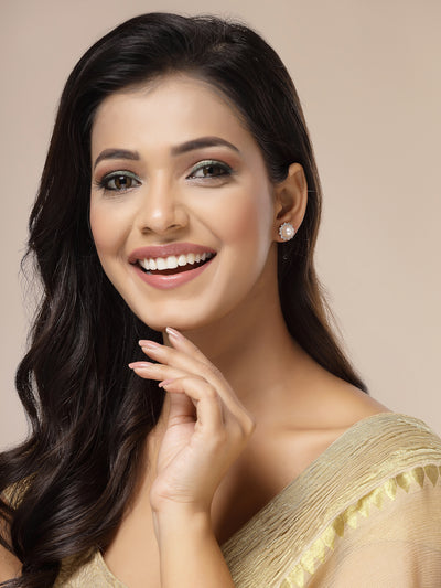 Sukkhi Beautiful Elegant Floral Stylish Gold Tone Plated with Cubic Zirconia Diamond & Pearls Studded Brass Studs Combo Earrings Jewellery For Women & Girls|Pair of 2|CBE107307