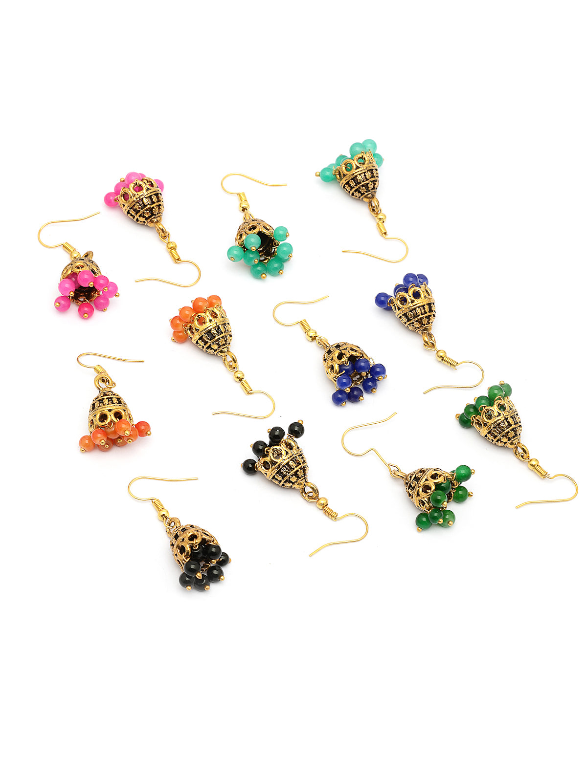 Sukkhi Indian Traditional Oxidised Silver Plated Multicolour Beaded Jhumka/Jhumaki Combo Earrings Jewellery For Women & Girls|Pair of 6|CBE107308