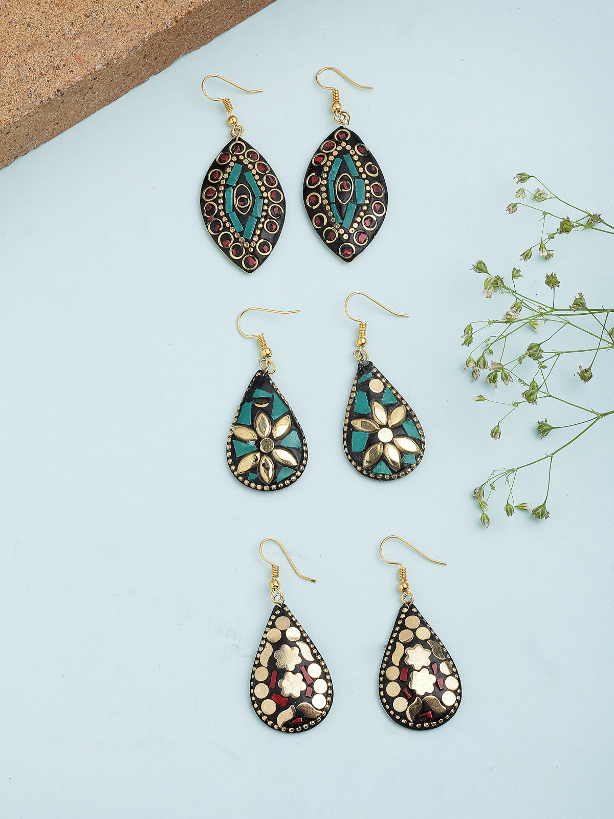 Scintillare By Sukkhi Beautiful Ethnic Tibetan Laac Stylish Gold Plated Drop Earrings for Women & Girls| Combo Earring Pair of 3|CBE107494