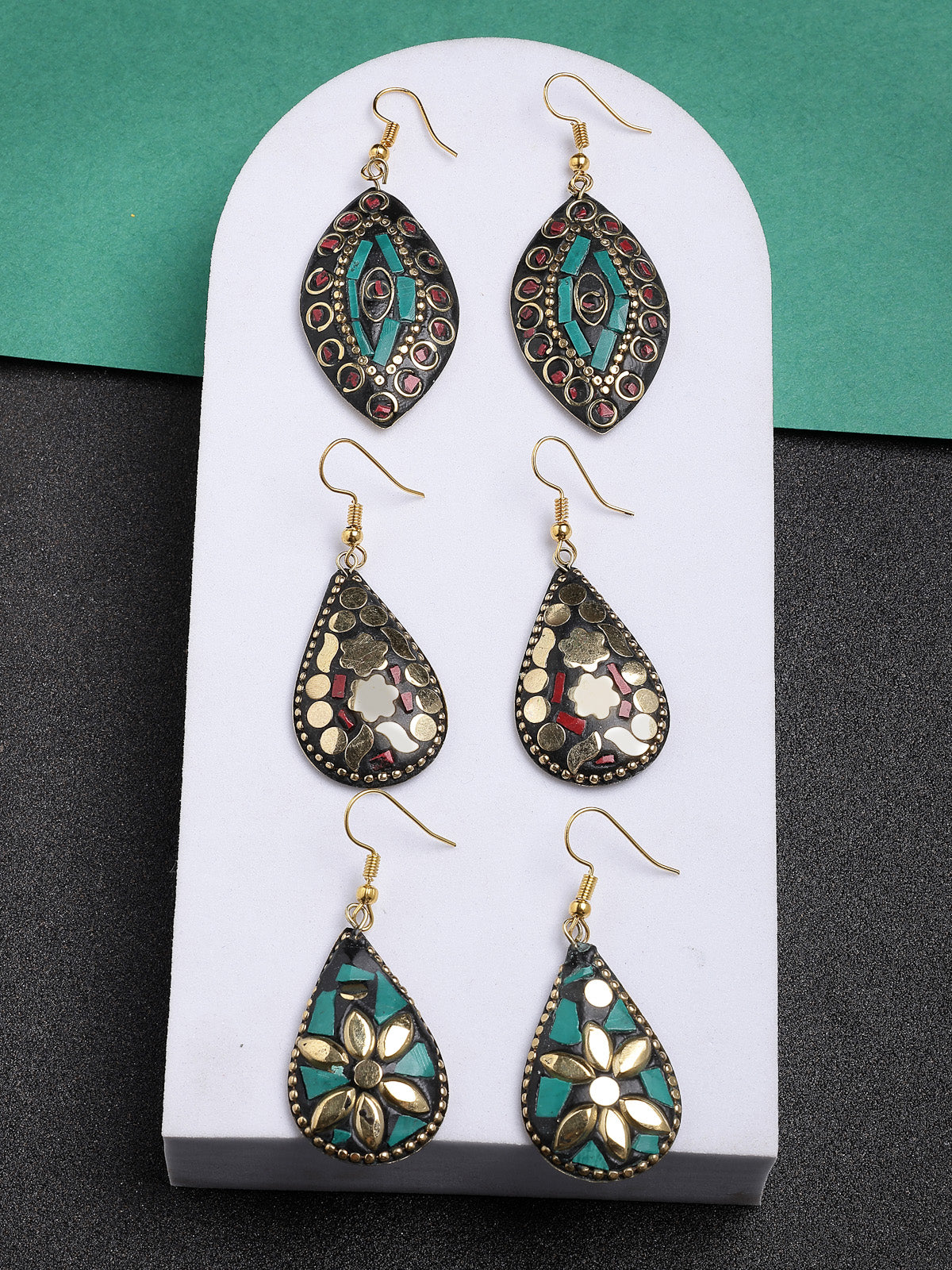 Scintillare By Sukkhi Beautiful Ethnic Tibetan Laac Stylish Gold Plated Drop Earrings for Women & Girls| Combo Earring Pair of 3|CBE107494