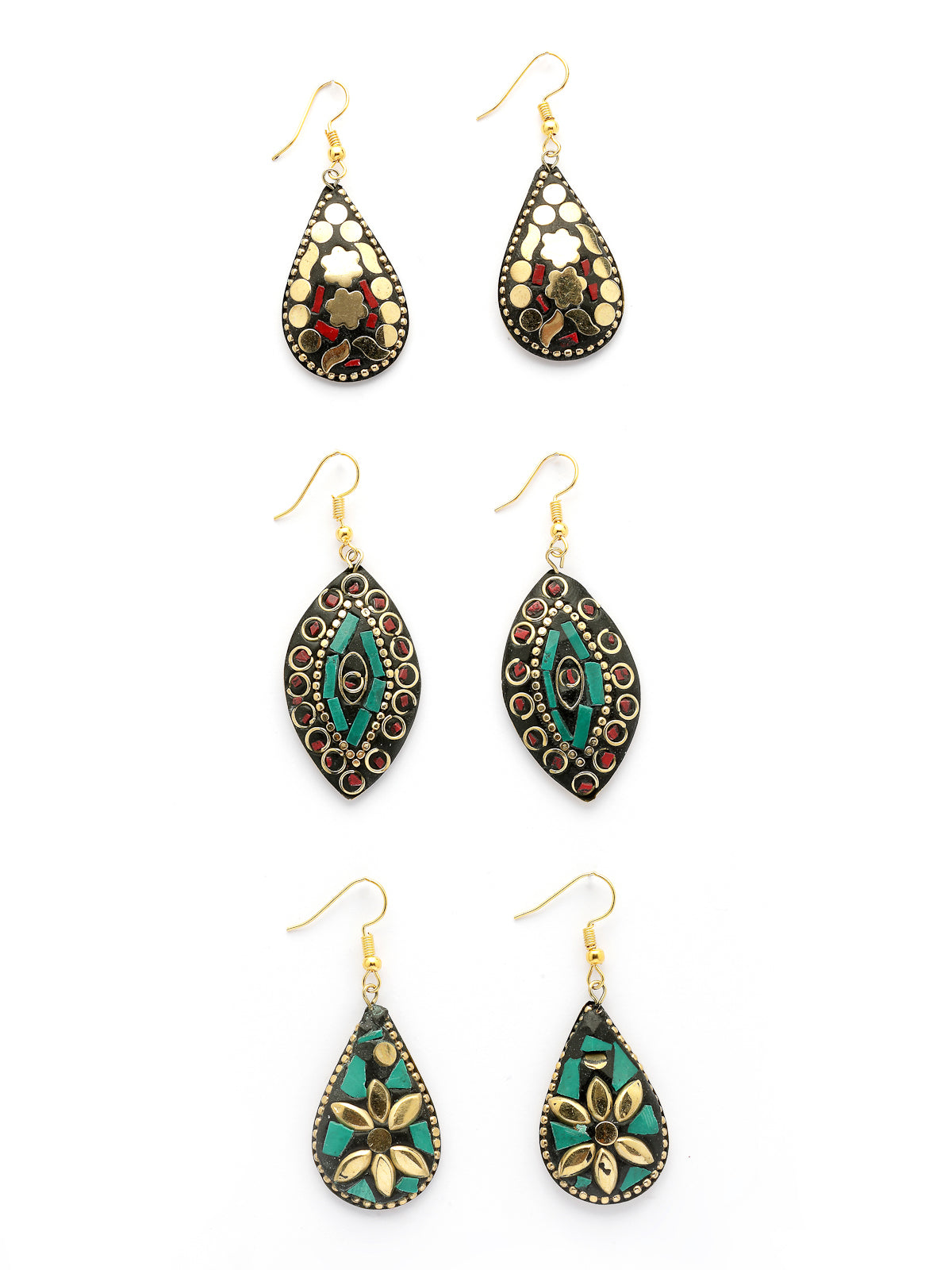 Scintillare By Sukkhi Beautiful Ethnic Tibetan Laac Stylish Gold Plated Drop Earrings for Women & Girls| Combo Earring Pair of 3|CBE107494