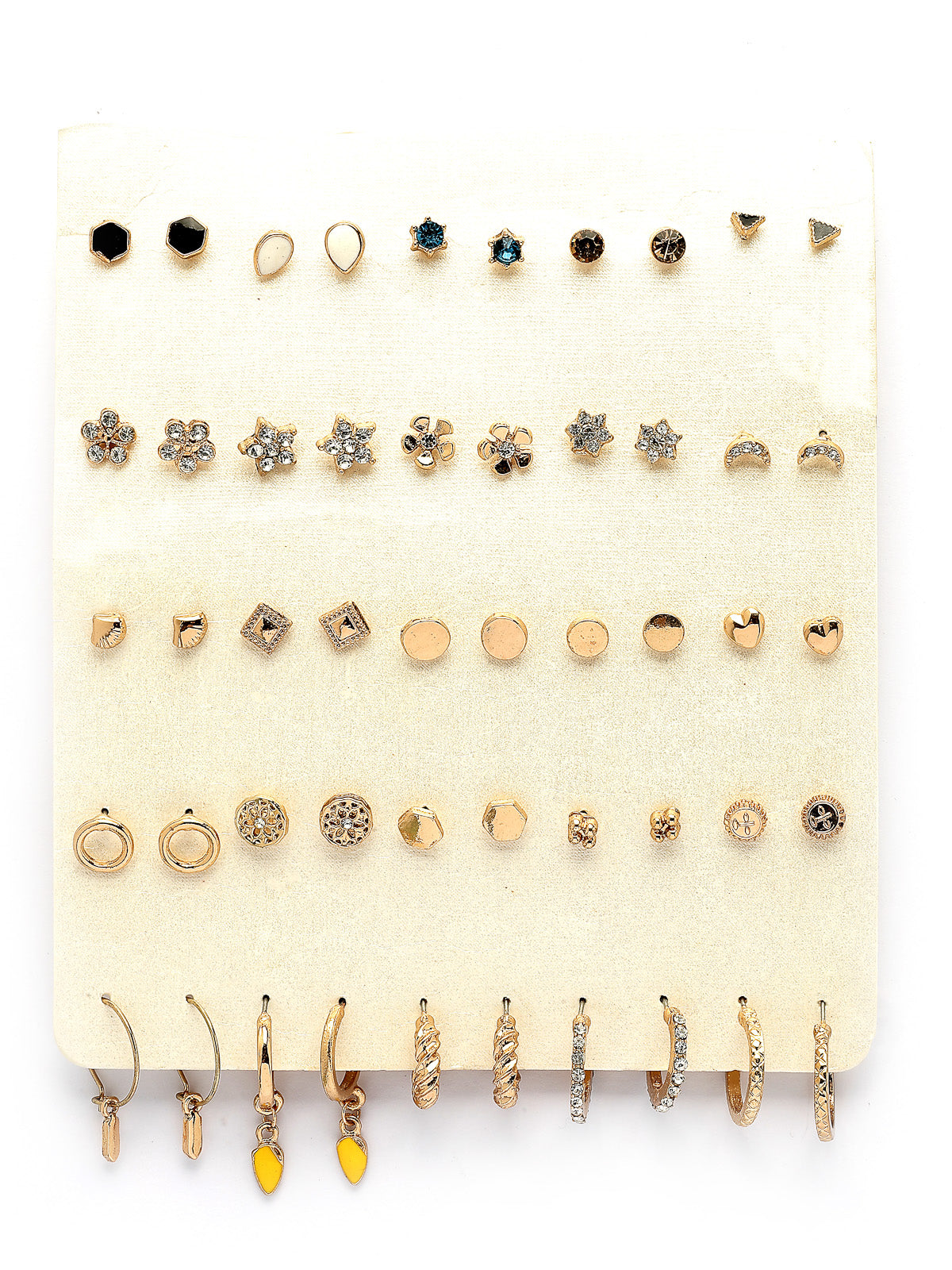 Scintillare By Sukkhi Versatile Gold Plated Crystal Stones Earrings for Women & Girls|Latest Stylish Studs & Half Hoop Combo Earrings Pair of 25|CBE107496