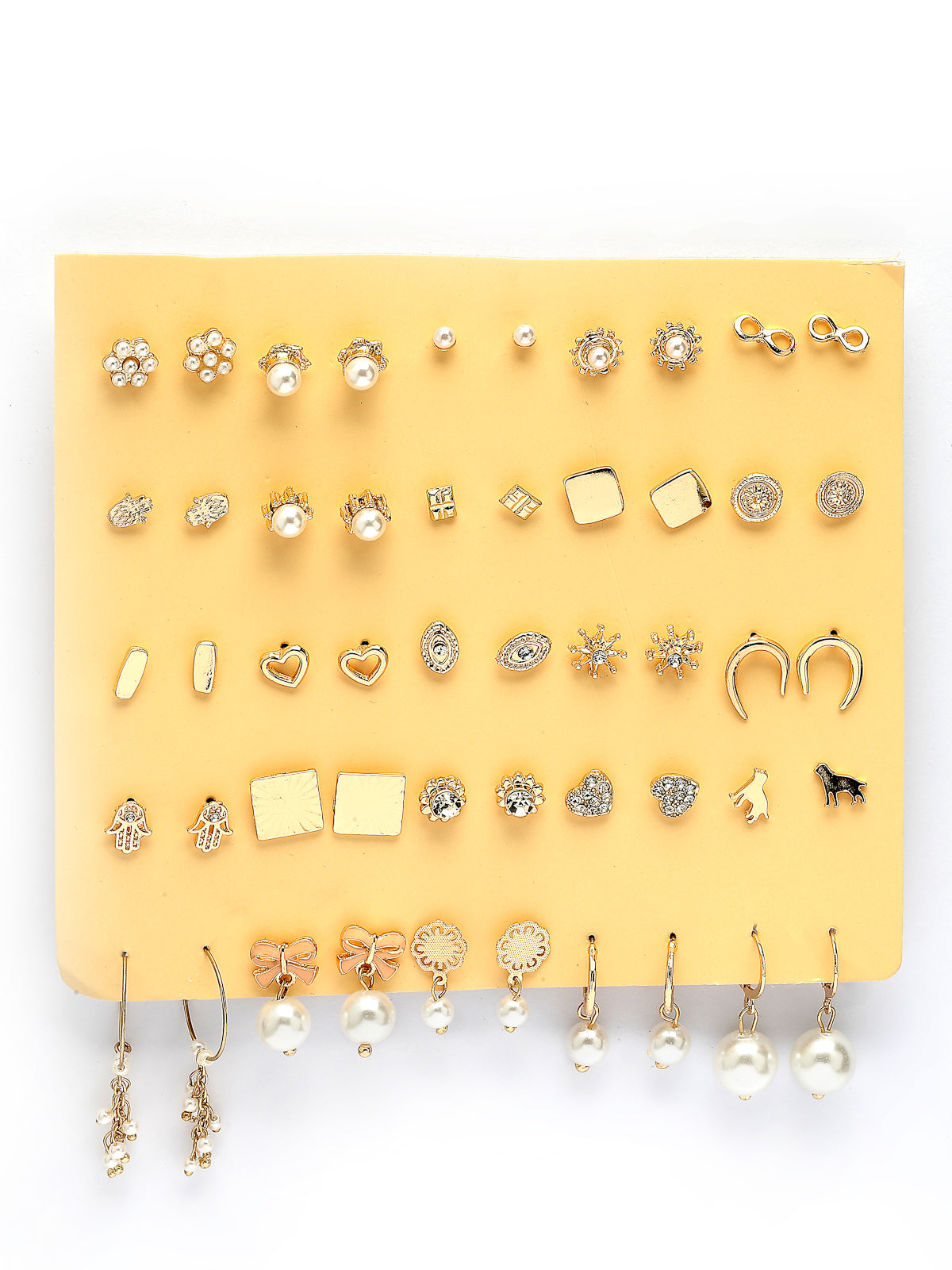 Scintillare By Sukkhi Unique Latest Stylish Gold Plated Crystal & Pearls Earrings for Women & Girls|Studs & Hoop Combo Earrings Pair of 25|CBE107498