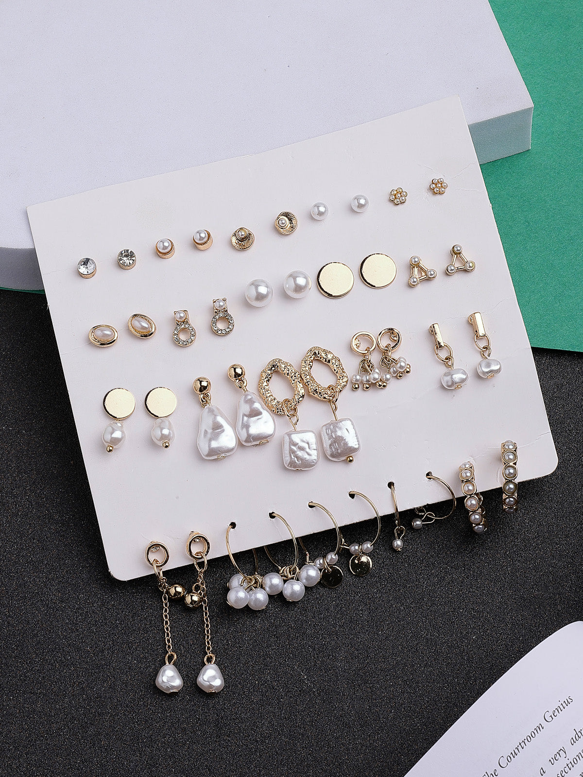 Scintillare By Sukkhi Western Latest Stylish Gold Plated Crystal & Pearls Earrings for Women & Girls|Studs & Hoop Combo Earrings Pair of 20|CBE107499