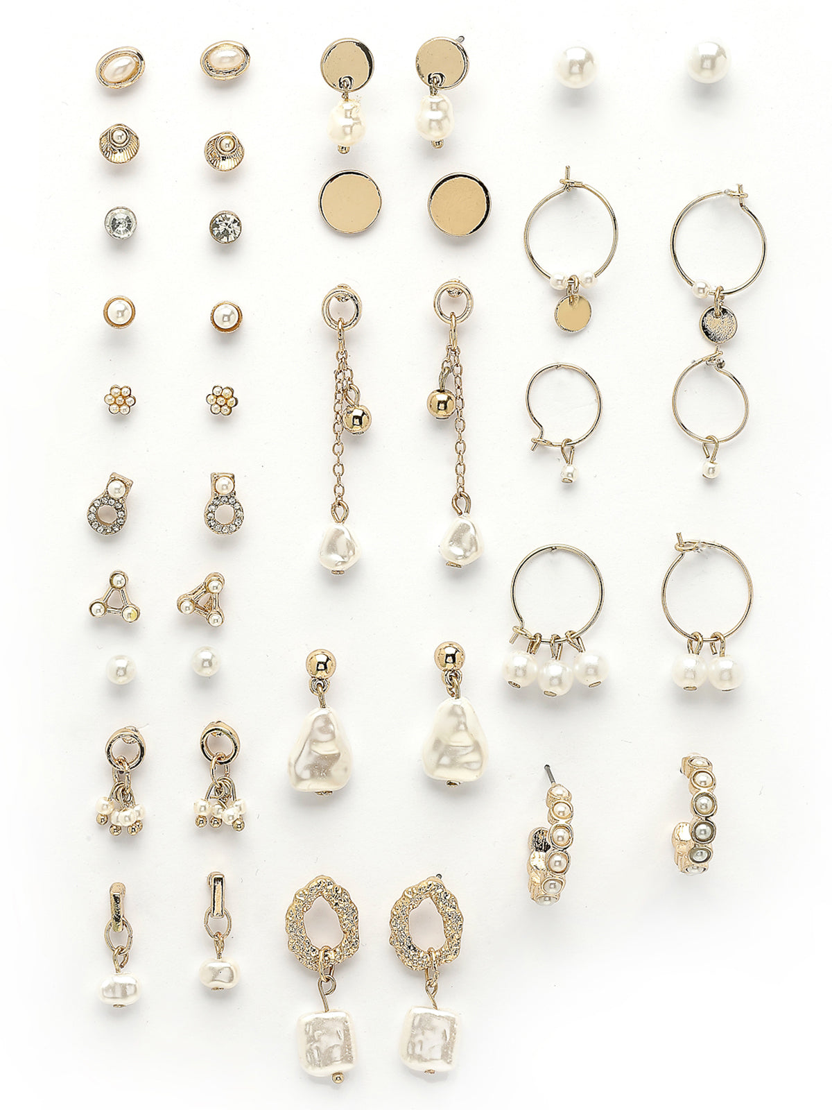 Scintillare By Sukkhi Western Latest Stylish Gold Plated Crystal & Pearls Earrings for Women & Girls|Studs & Hoop Combo Earrings Pair of 20|CBE107499