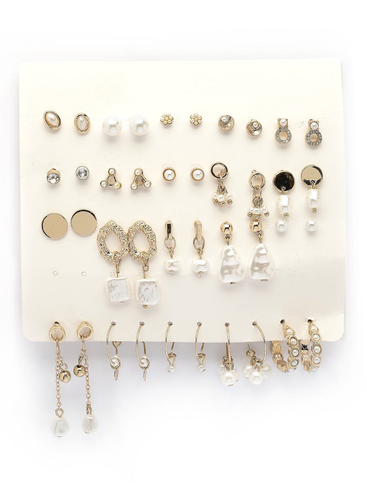 Scintillare By Sukkhi Western Latest Stylish Gold Plated Crystal & Pearls Earrings for Women & Girls|Studs & Hoop Combo Earrings Pair of 20|CBE107499