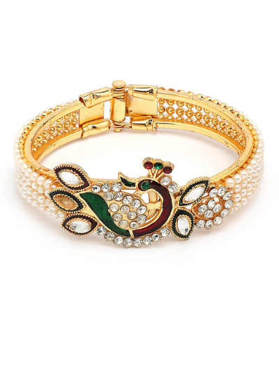 Sukkhi Trendy Fashion 18K Gold Plated with Diamond Studded Peacock Shaped & Meenakari Work Kada Bangle Set Jewellery For Women & Girls|Pack of 2|CBK107312 CBK107312