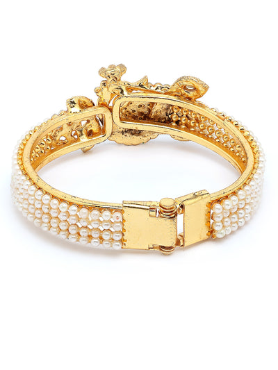 Sukkhi Trendy Fashion 18K Gold Plated with Diamond Studded Peacock Shaped & Meenakari Work Kada Bangle Set Jewellery For Women & Girls|Pack of 2|CBK107312 CBK107312