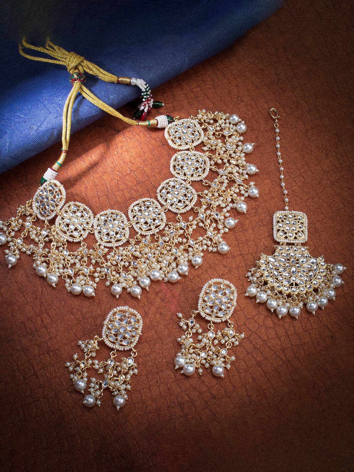 Sukkhi Sensational Gold Plated Kundan & Pearl Choker Necklace Set Worn By Karisma Kapoor CBMIX100646