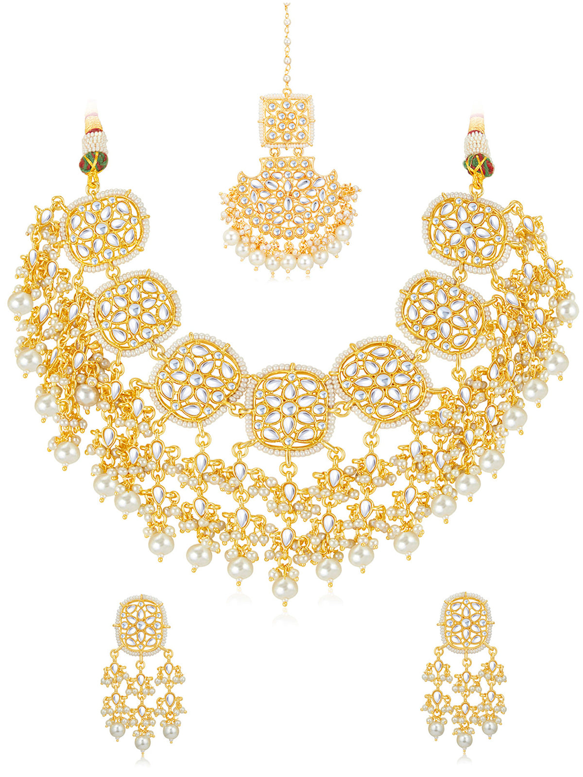 Sukkhi Sensational Gold Plated Kundan & Pearl Choker Necklace Set Worn By Karisma Kapoor CBMIX100646
