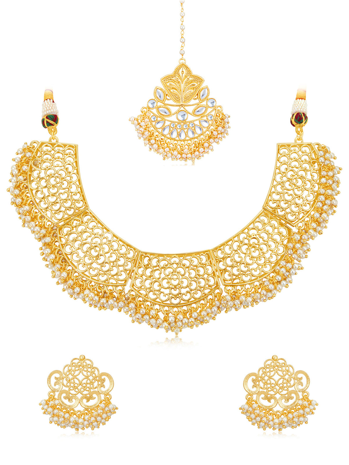 Sukkhi Gorgeous Gold Plated Kundan & Pearl Choker Necklace Set Worn By Karisma Kapoor CBMIX100647