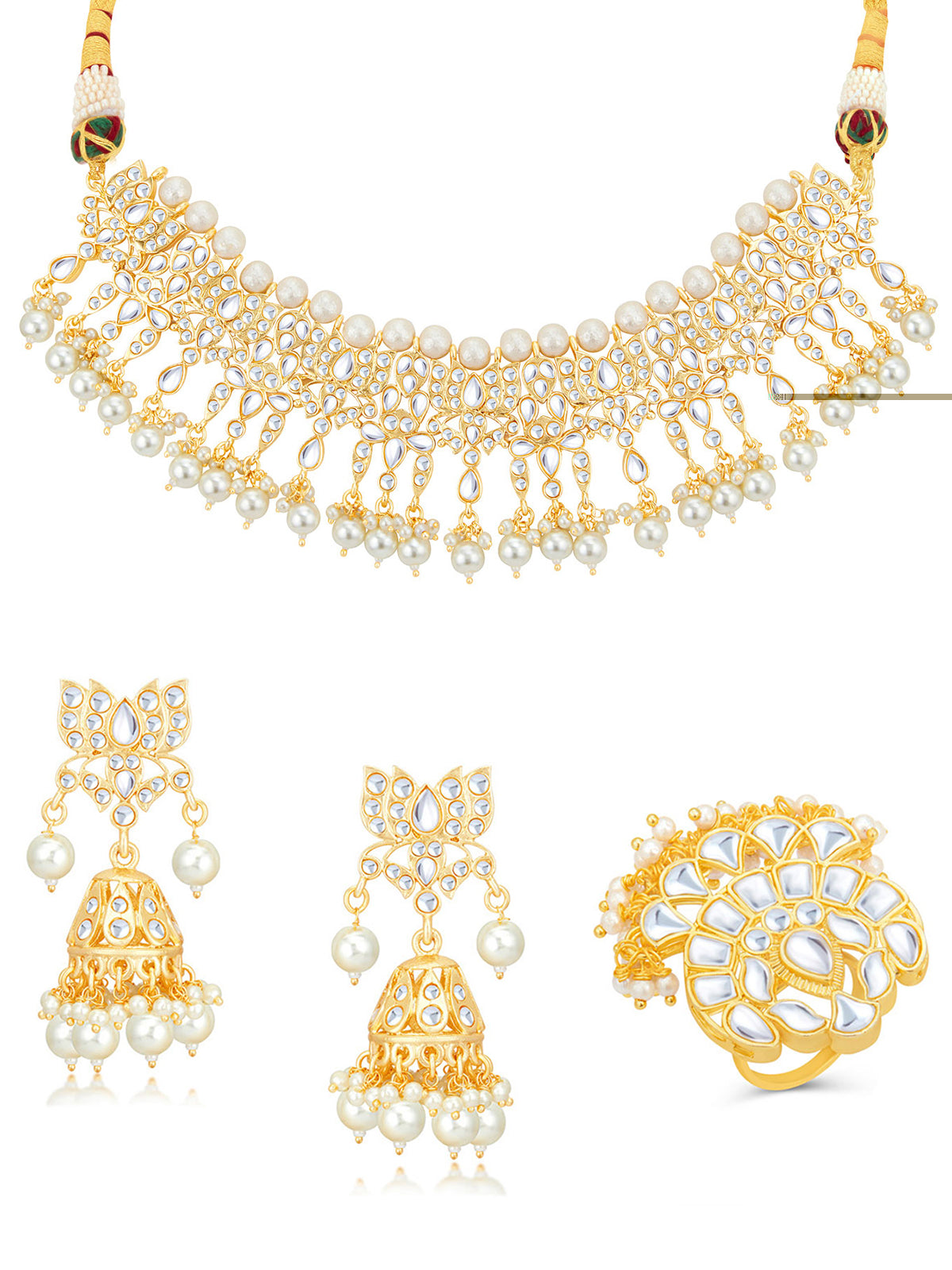 Sukkhi Elegant Gold Plated Kundan & Pearl Choker Necklace Combo Set Worn By Karisma Kapoor CBMIX100648