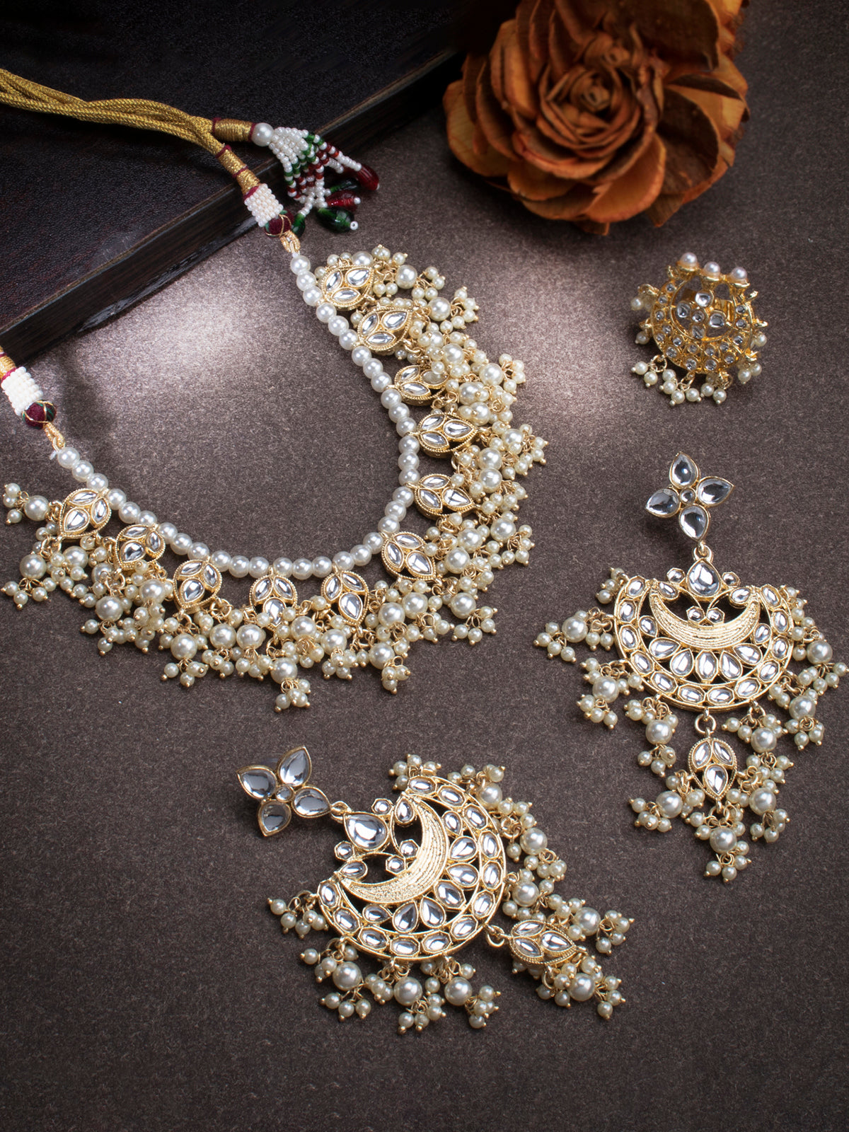 Sukkhi Amazing Gold Plated Kundan & Pearl Choker Necklace Combo Set Worn By Karisma Kapoor CBMIX100649