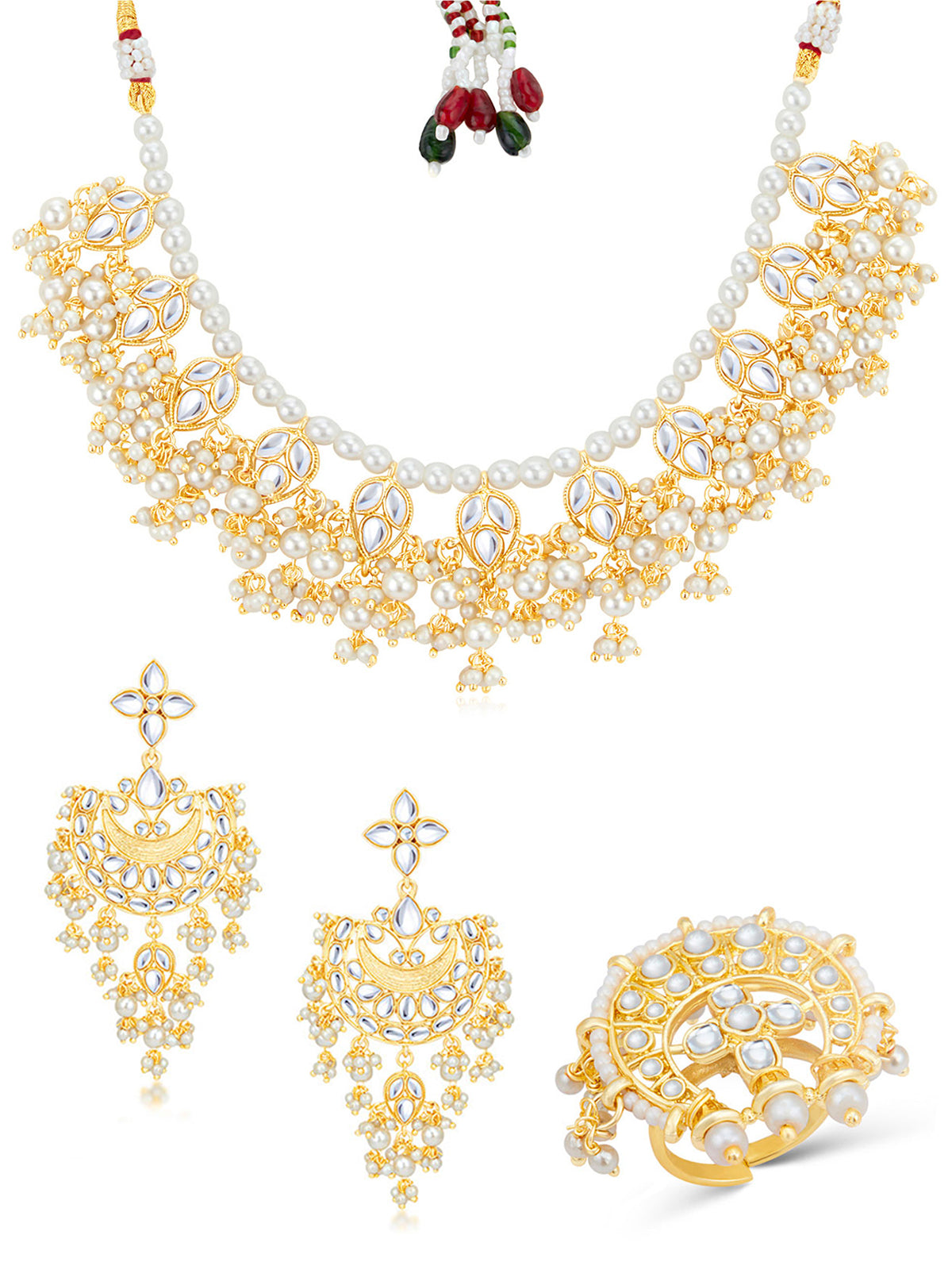 Sukkhi Amazing Gold Plated Kundan & Pearl Choker Necklace Combo Set Worn By Karisma Kapoor CBMIX100649