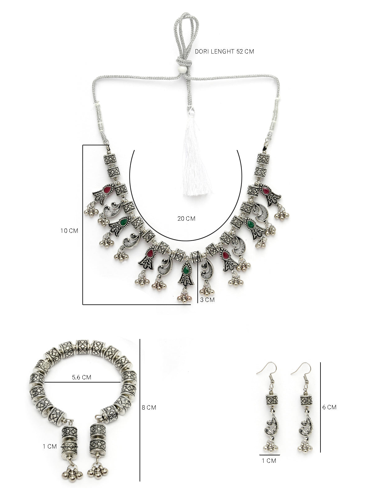 Sukkhi Pretty Oxidised Rhodium Plated With AD Stones Silver Chokder Necklace Set with Dangler Earring & Adjustable Bracelet Combo Jewellery Set For Women & Girls |Set of 1|CBMIX106031