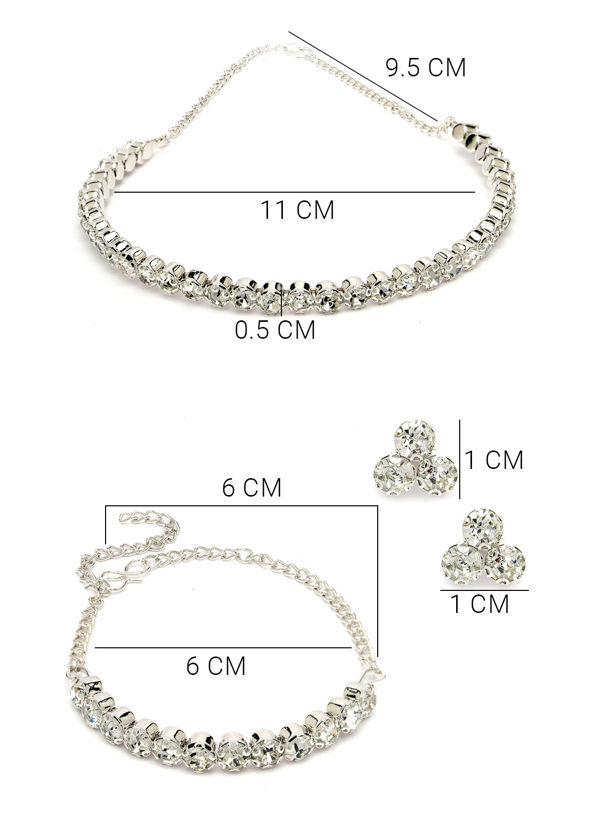 Sukkhi Decorative Crystals Stones Studded Rhodium Plated Choker Necklace Set with Studs Earrings & Adjustable Bracelet Combo Jewellery Set For Women & Girls|Set of 1|CBMIX106866