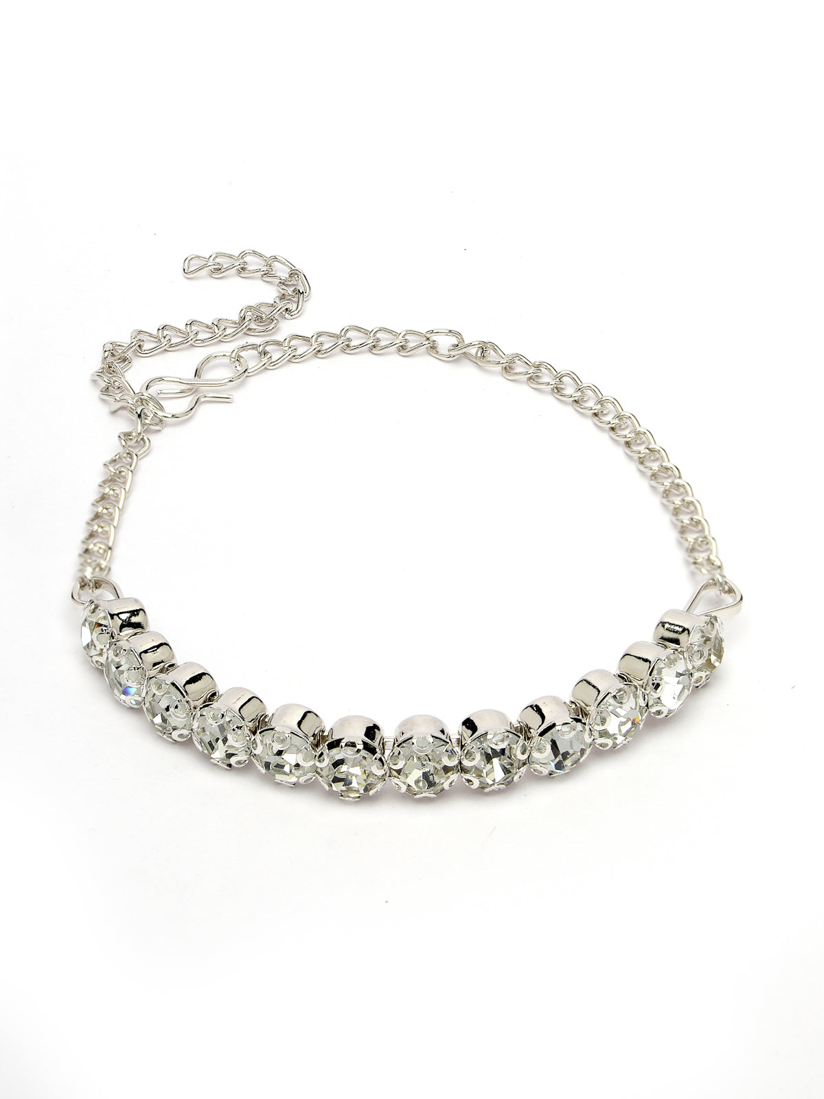 Sukkhi Decorative Crystals Stones Studded Rhodium Plated Choker Necklace Set with Studs Earrings & Adjustable Bracelet Combo Jewellery Set For Women & Girls|Set of 1|CBMIX106866