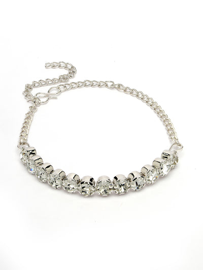 Sukkhi Decorative Crystals Stones Studded Rhodium Plated Choker Necklace Set with Studs Earrings & Adjustable Bracelet Combo Jewellery Set For Women & Girls|Set of 1|CBMIX106866