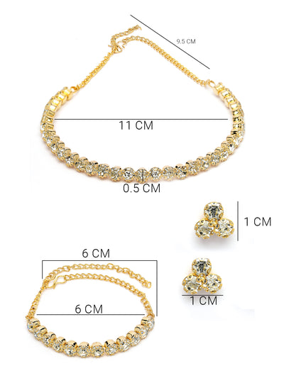 Sukkhi Decorative Crystals Stones Studded Gold Plated Choker Necklace Set with Studs Earrings & Adjustable Bracelet Combo Jewellery Set For Women & Girls|Set of 1|CBMIX106867