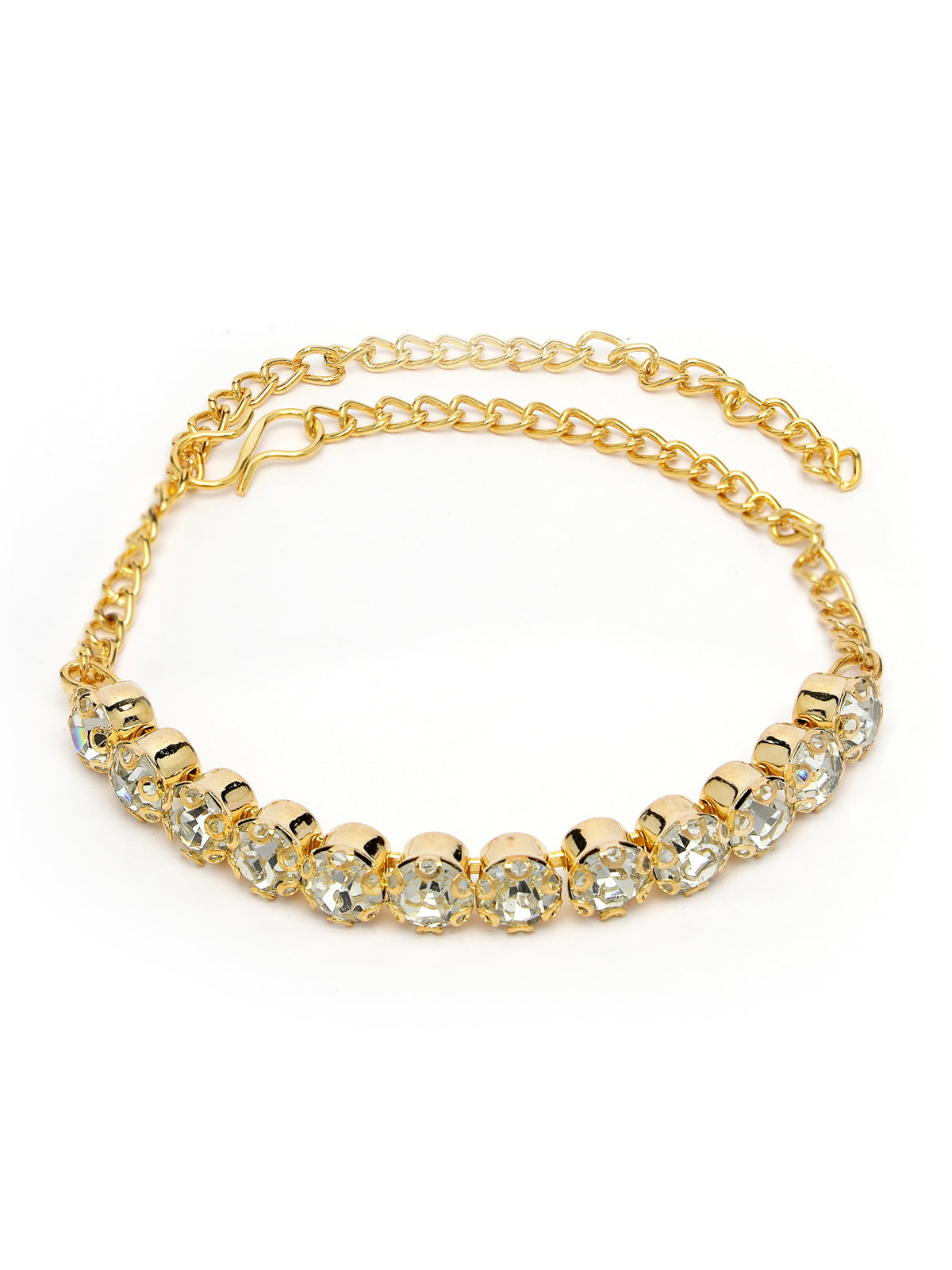 Sukkhi Decorative Crystals Stones Studded Gold Plated Choker Necklace Set with Studs Earrings & Adjustable Bracelet Combo Jewellery Set For Women & Girls|Set of 1|CBMIX106867