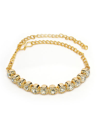 Sukkhi Decorative Crystals Stones Studded Gold Plated Choker Necklace Set with Studs Earrings & Adjustable Bracelet Combo Jewellery Set For Women & Girls|Set of 1|CBMIX106867