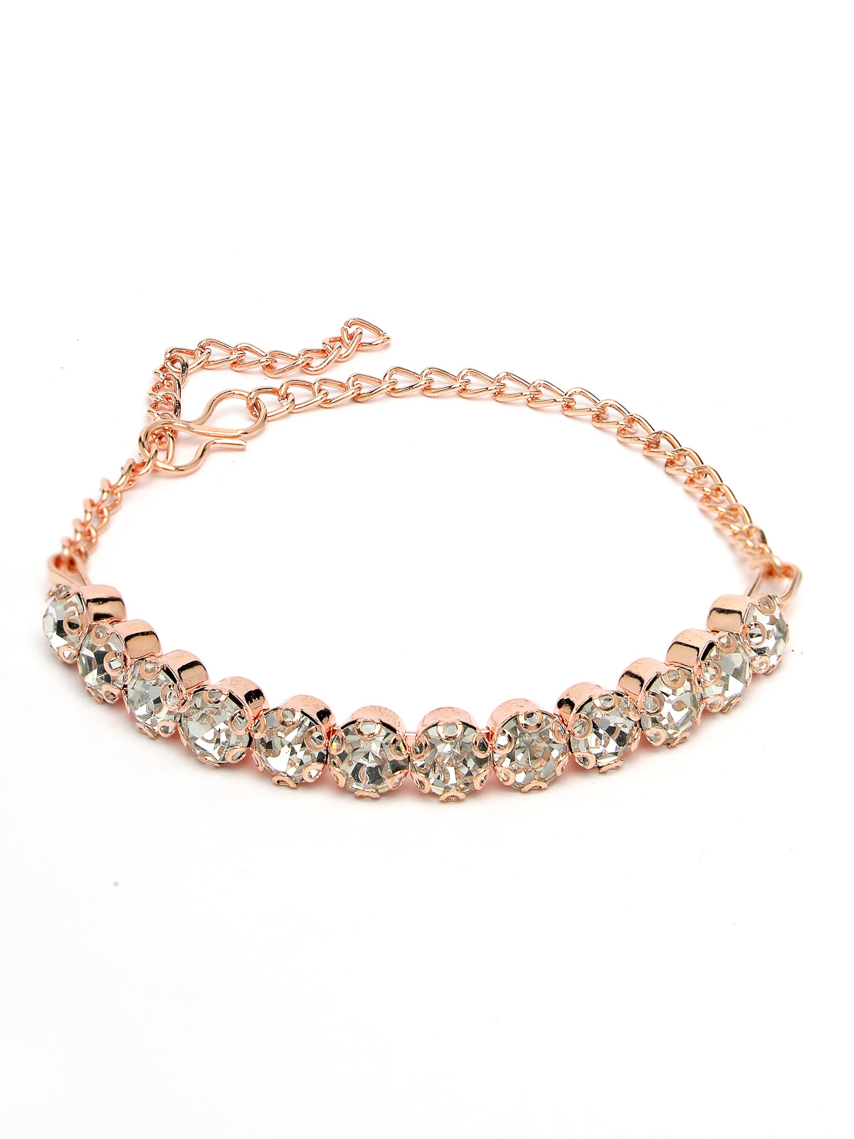 Sukkhi Decorative Crystals Stones Studded Rose Gold Plated Choker Necklace Set with Studs Earrings & Adjustable Bracelet Combo Jewellery Set For Women & Girls|Set of 1|CBMIX106868