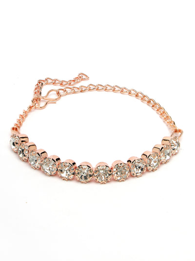 Sukkhi Decorative Crystals Stones Studded Rose Gold Plated Choker Necklace Set with Studs Earrings & Adjustable Bracelet Combo Jewellery Set For Women & Girls|Set of 1|CBMIX106868